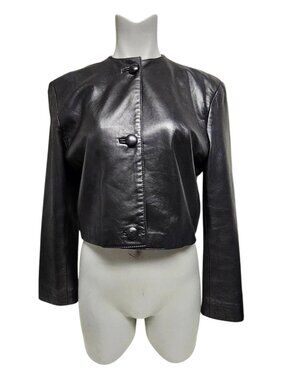 70s - 80s Georgetown Leather Design black leather cropped jacket . XS